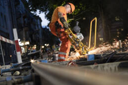 Industriefotografie Schleifprozess Gleisarbeiten